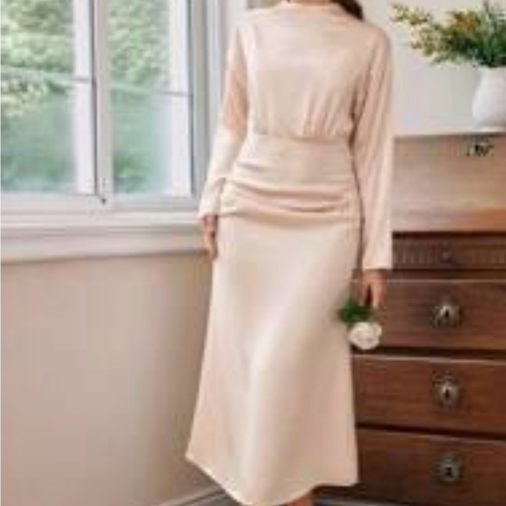 SHEIN Tan Mock Neck Long Sleeve Sheath Dress